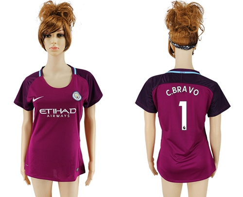 Women's Manchester City #1 C.Bravo Away Soccer Club Jersey - Click Image to Close